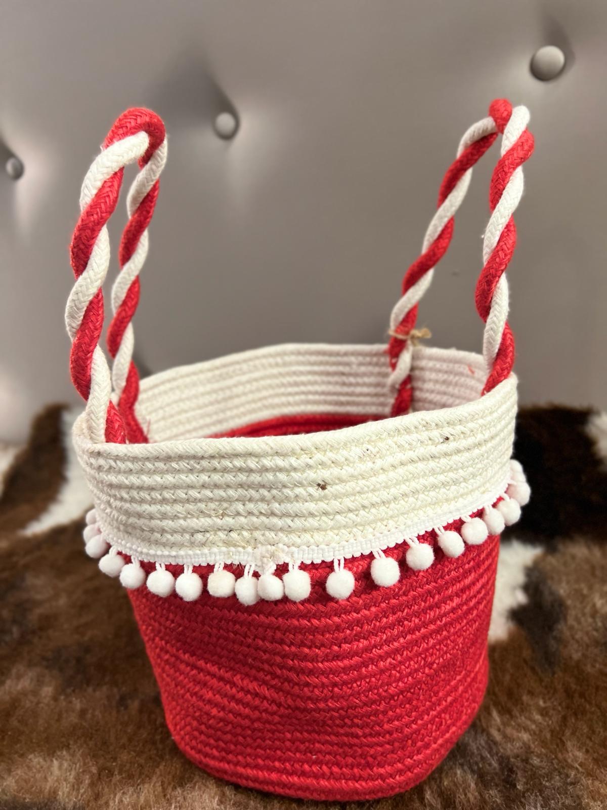 Cotton rope round basket (red)