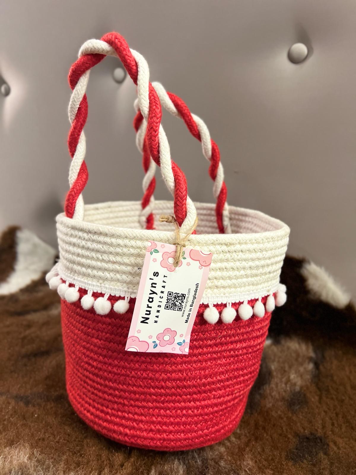 Cotton rope round basket (red)