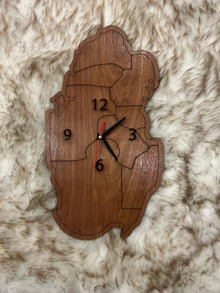 Wooden Wall Clock Qatar Map