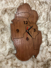 Wooden Wall Clock Qatar Map