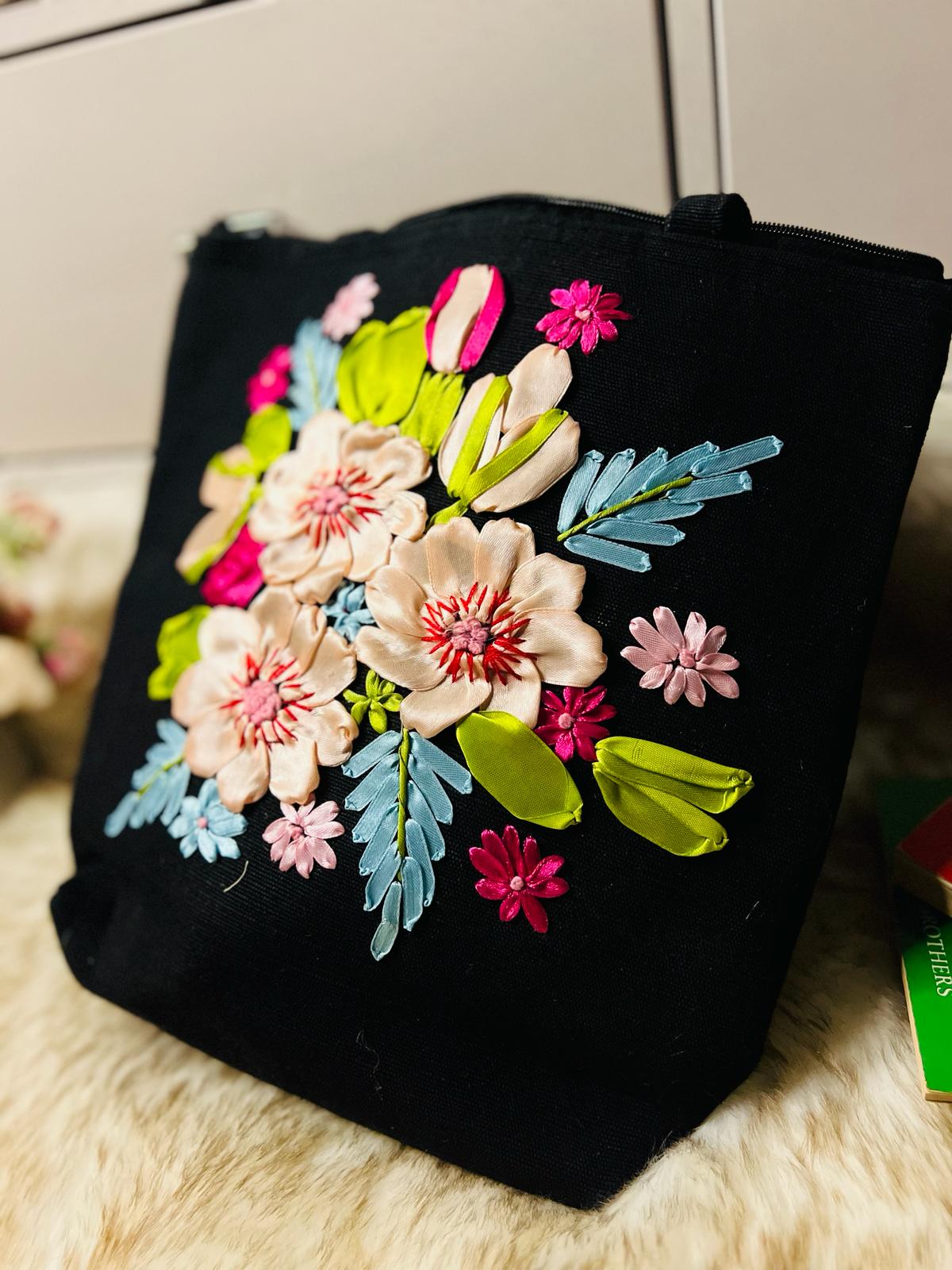 Jute Ladies Bag Big(ribbon Flower)