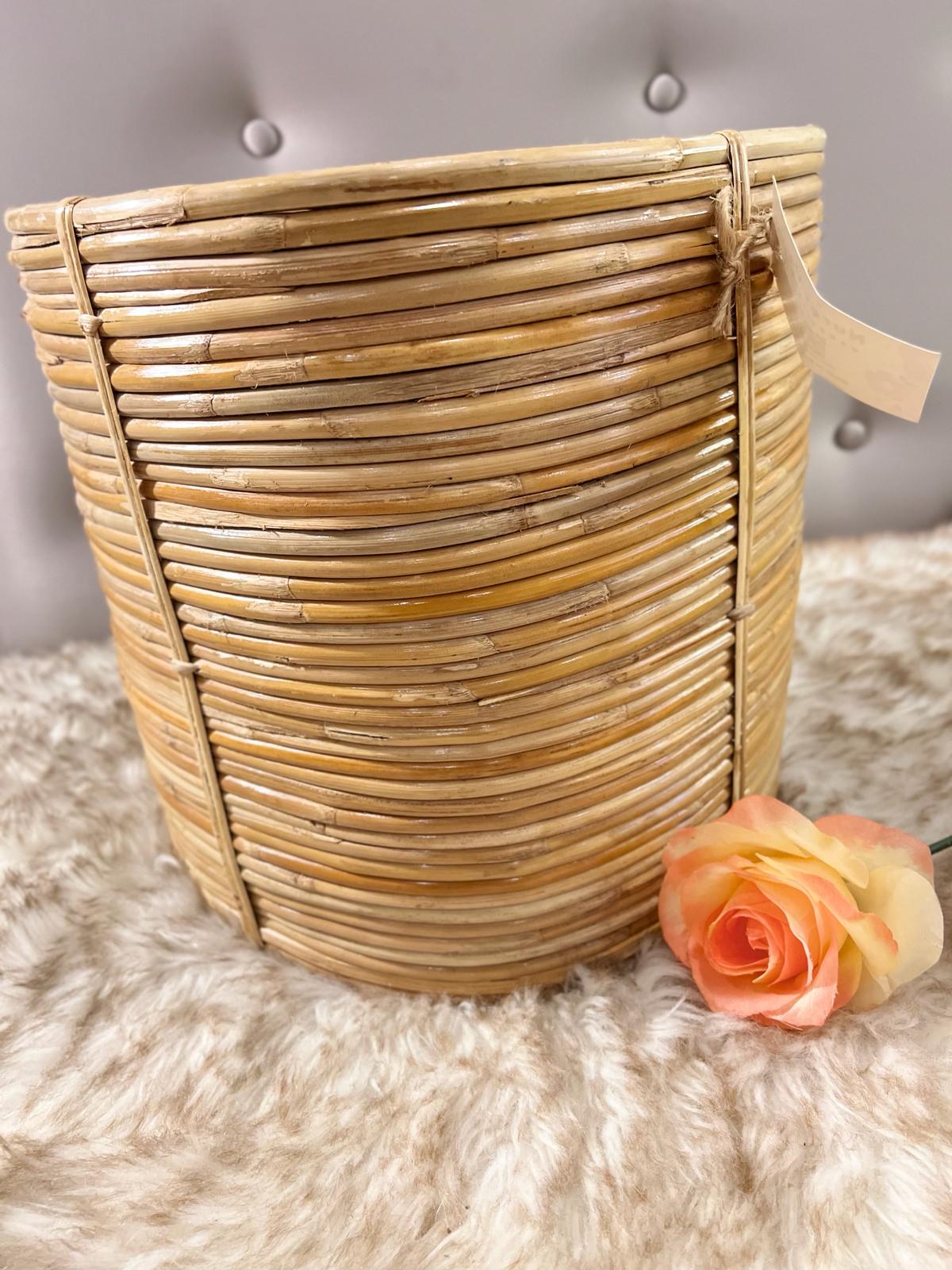 Rattan cylinder planter L