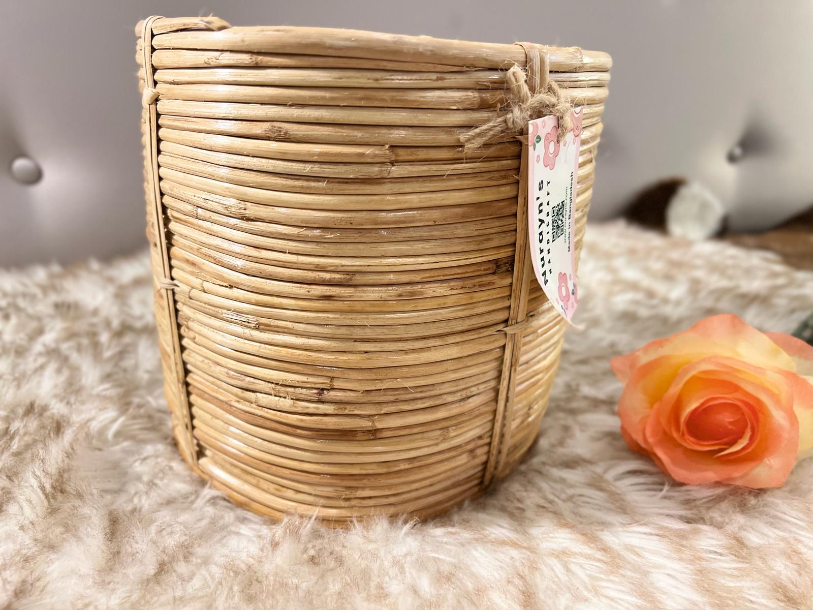 Rattan cylinder planter S